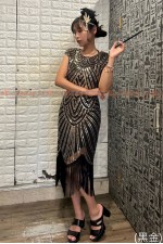 23AAA- DISCO 亮片流蘇裙A (黑金)