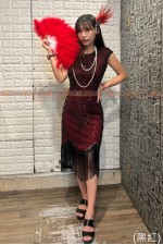 23AAD- DISCO 亮片流蘇裙A (黑紅)