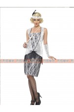 23AH-20年代銀黑蕾絲流蘇服