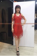 23DQ- 紅亮片流蘇表演服