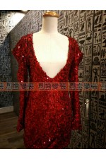 24CF-紅亮片深V洋裝