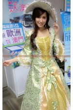 OE005C-金底綠邊歐洲洋裝