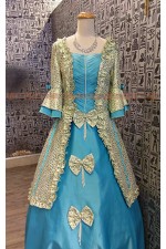 OE010-藍底金邊歐洲洋裝