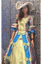 OE011A- 藍底紫花歐洲洋裝