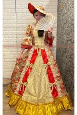 OE011B- 金底橘花歐洲洋裝