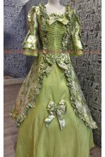 OE012B-金底綠黃花歐洲洋裝