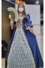 OE018B-藍色蕾絲歐洲洋裝