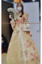 OE026-頂級粉花邊歐洲洋裝