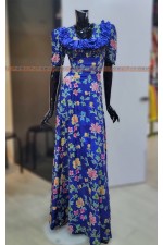OE209- 藍底碎花長洋裝
