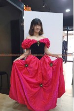 OE217-桃紅一字領洋裝