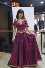 OE220- 一字領酒紅宮廷洋裝