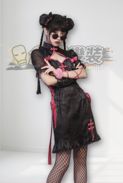 Alternative view of OH239-黑底桃紅綁帶改良短旗袍
